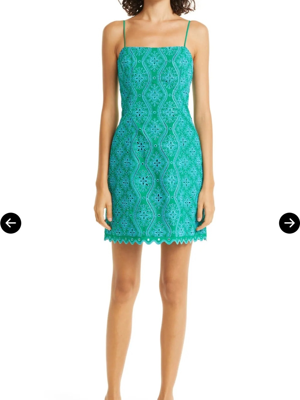 SALONI Teal Eyelet Lace Spaghetti-Strap Mini Dress Size 2 $450 retail price